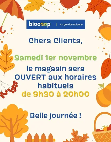 Ouverture classique samedi 1er novembre 2025