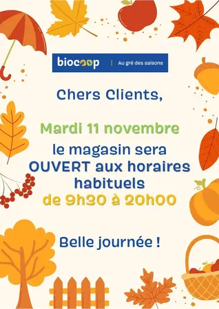 Ouverture classique mardi 11 novembre 2025