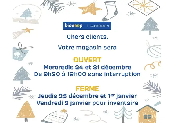 Horaires exceptionnels pour les Fêtes de fin d'année